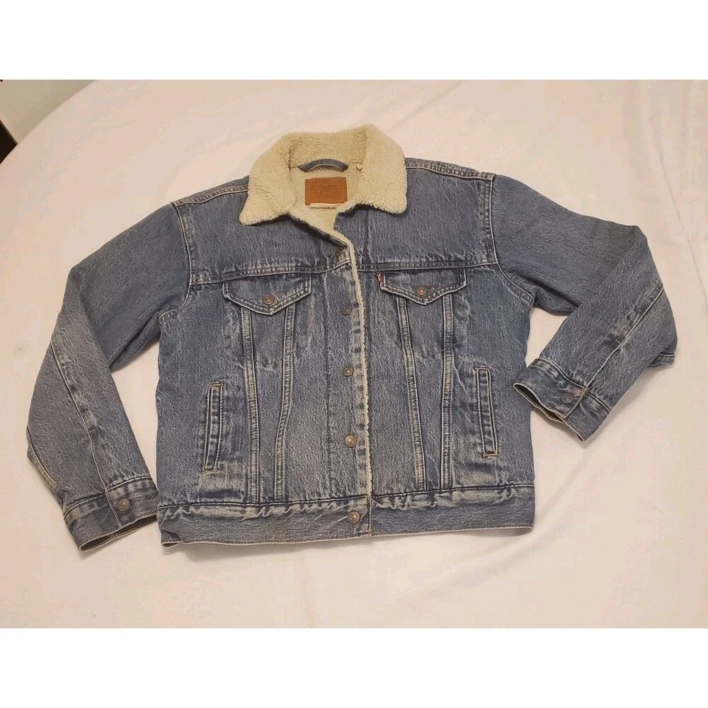 Levi's Sherpa Lined Blue Jean Trucker Jacket Button Closure Men's Size S Type II